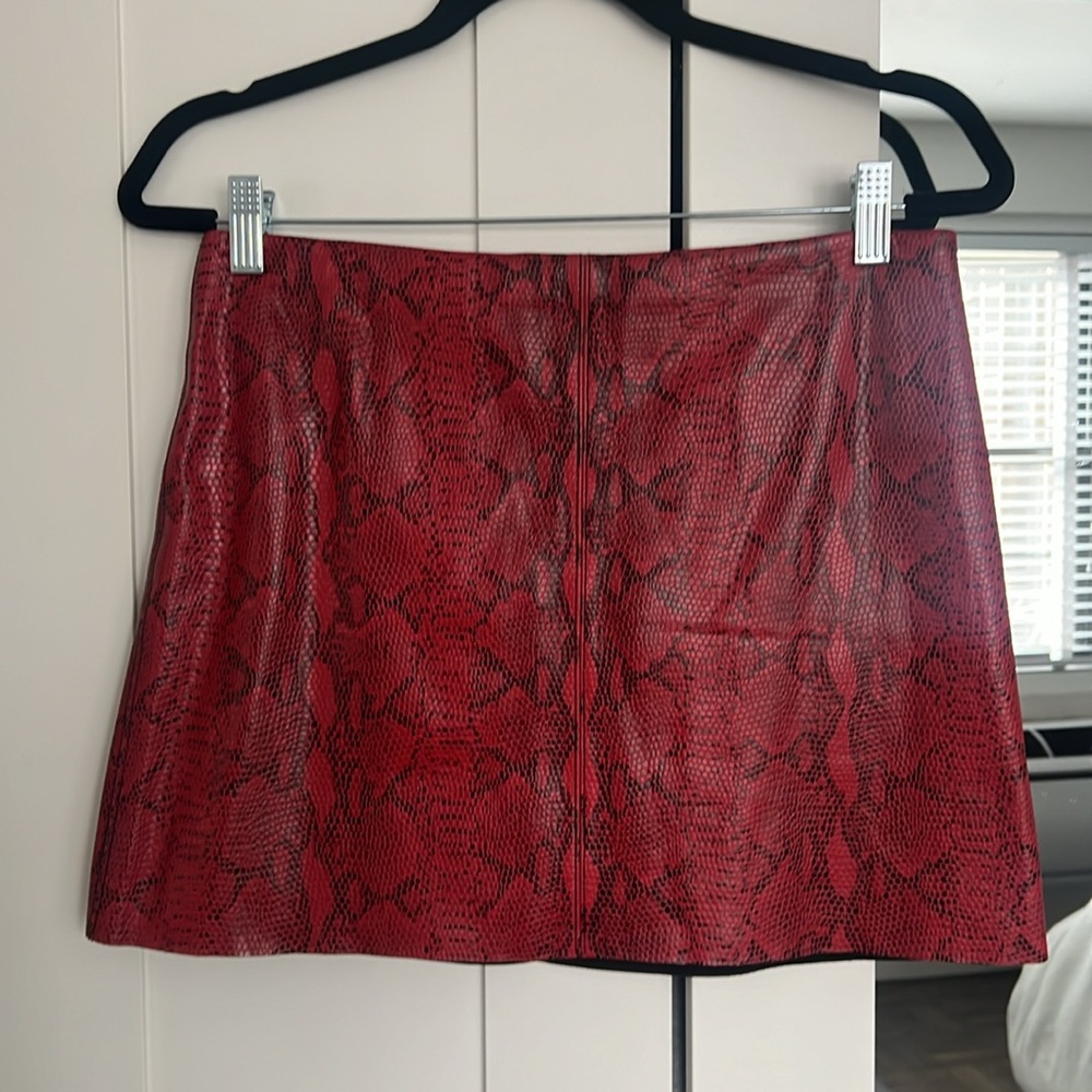 Alice and Olivia Red Snake Lamb Mini Leather Skirt